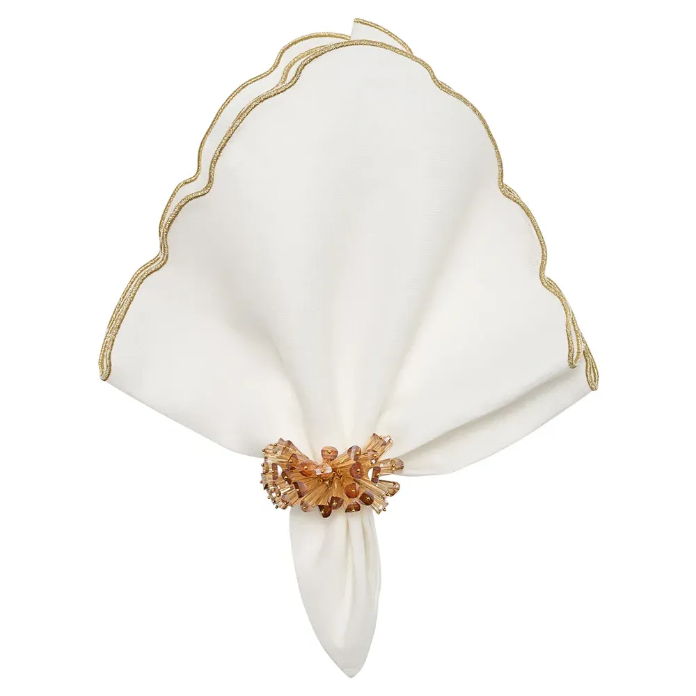 Luminance Gold Trim Linen Napkin Set of 4 - White