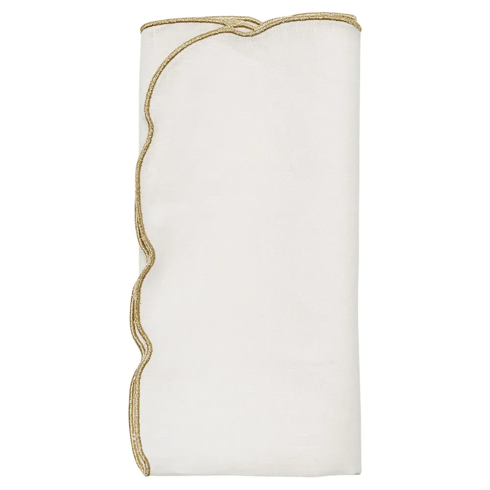 Luminance Gold Trim Linen Napkin Set of 4 - White