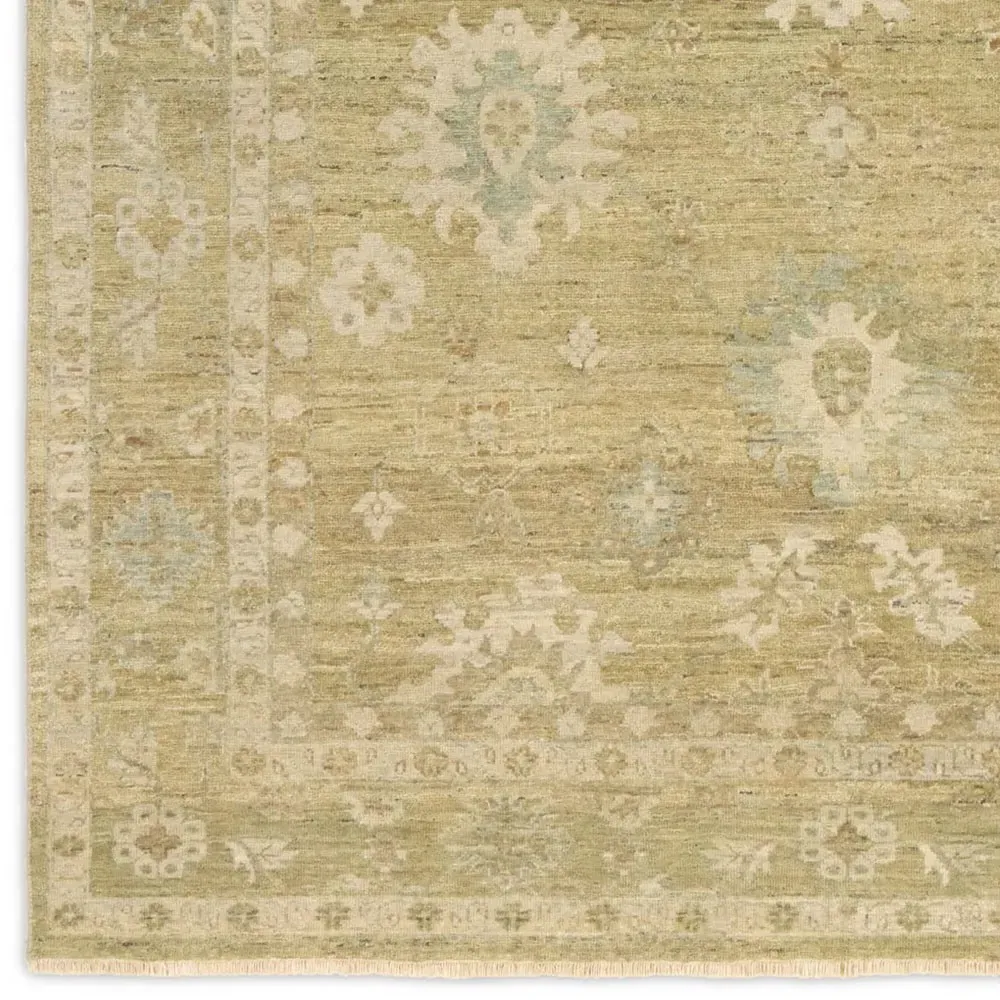 Lumira Floral Patterned Hand Knotted Rug - Green, Wool