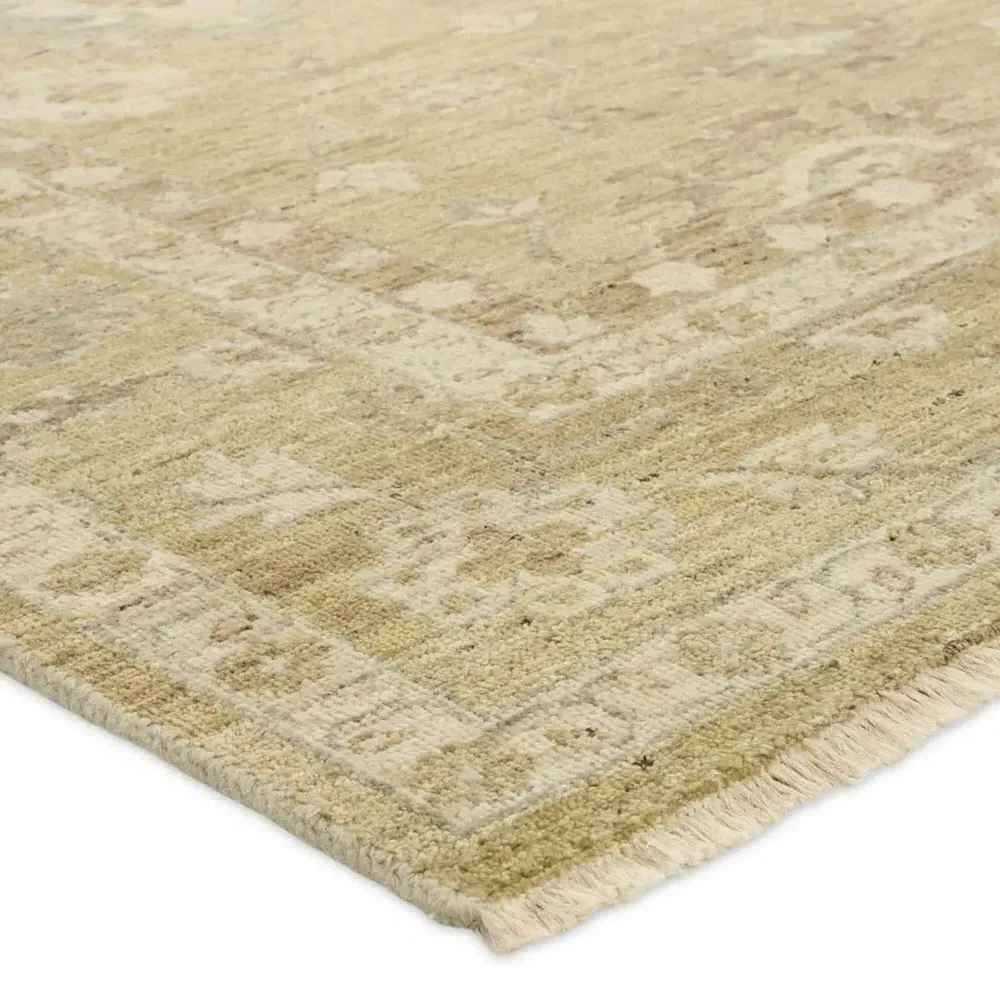 Lumira Floral Patterned Hand Knotted Rug - Green, Wool