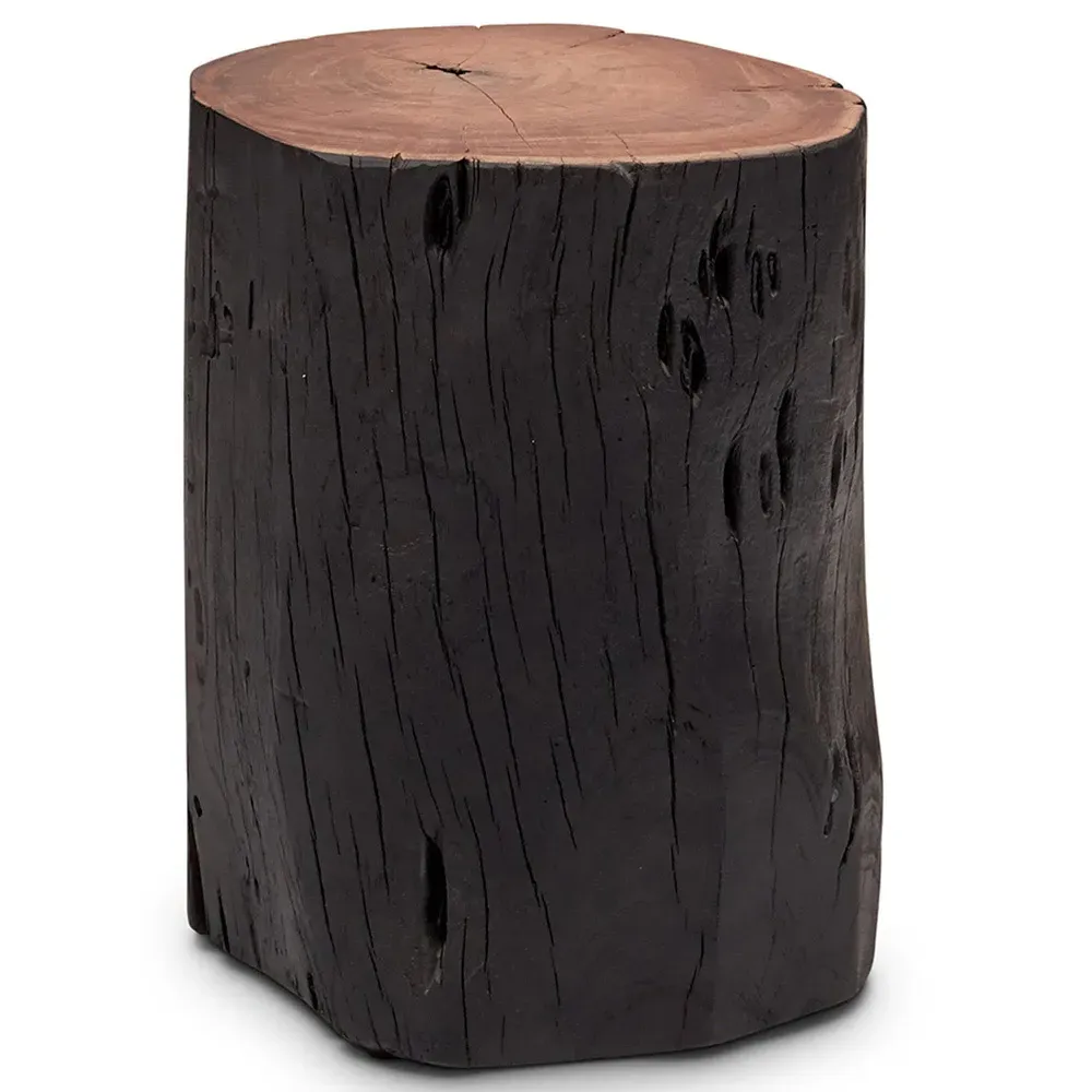 Luna Wood Stump Drum Side Table - Black, Acacia image