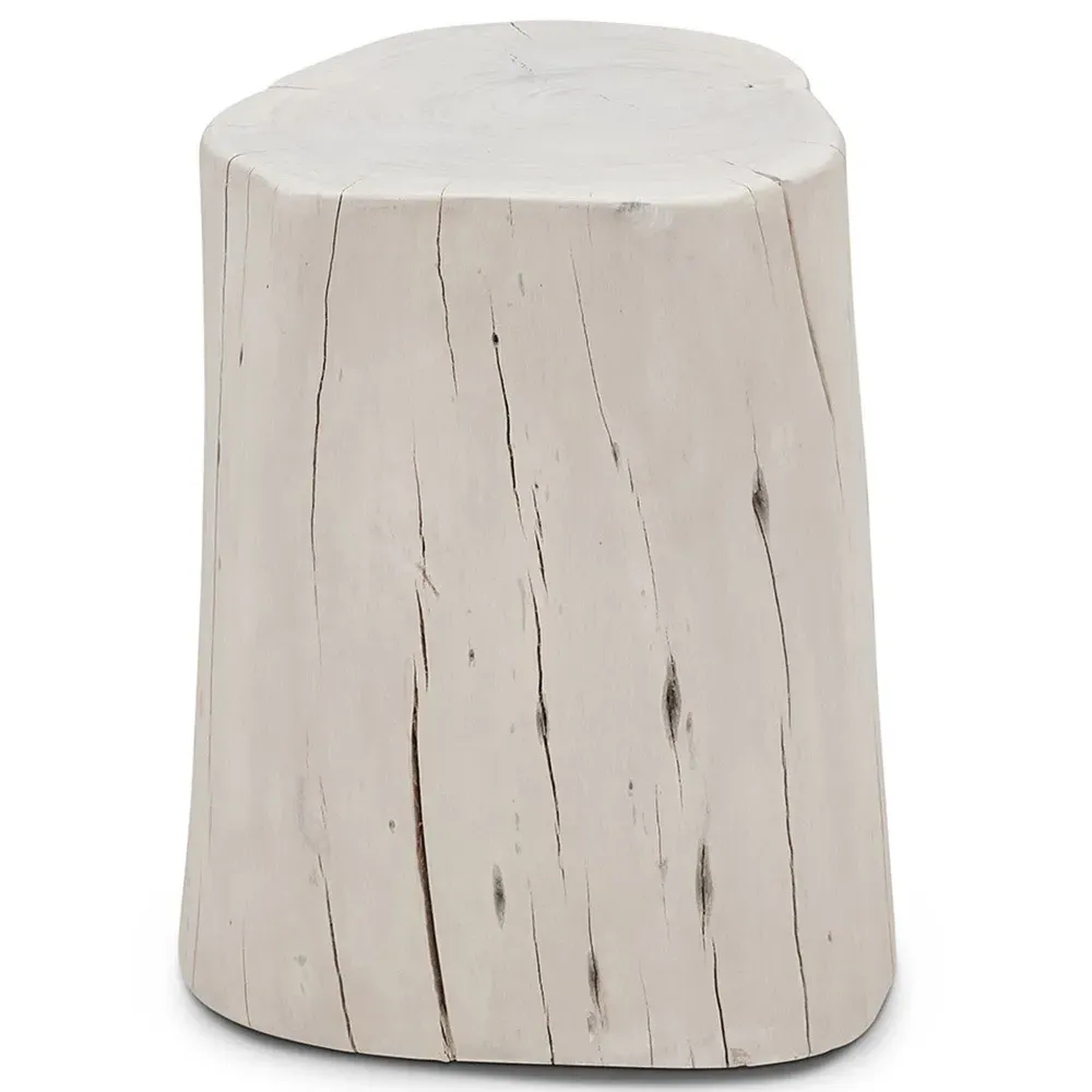 Luna Wood Stump Drum Side Table - White, Acacia