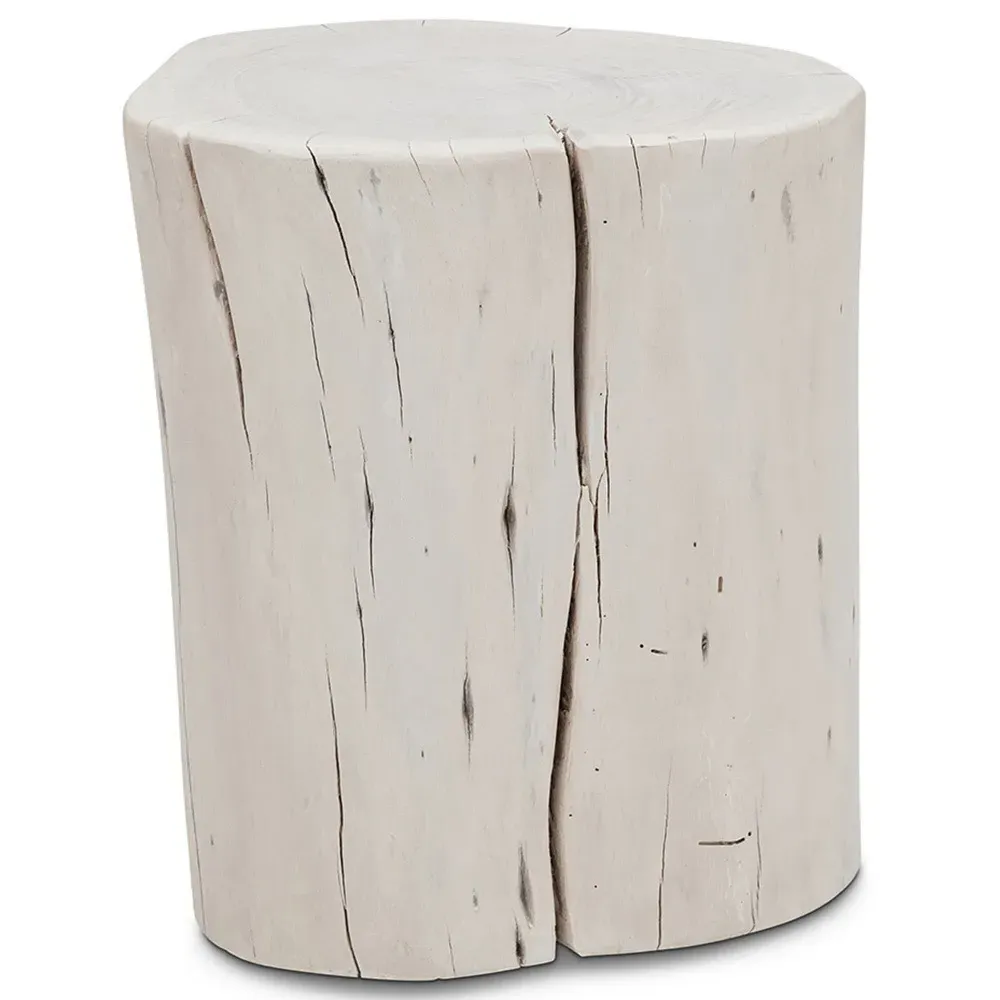 Luna Wood Stump Drum Side Table - White, Acacia