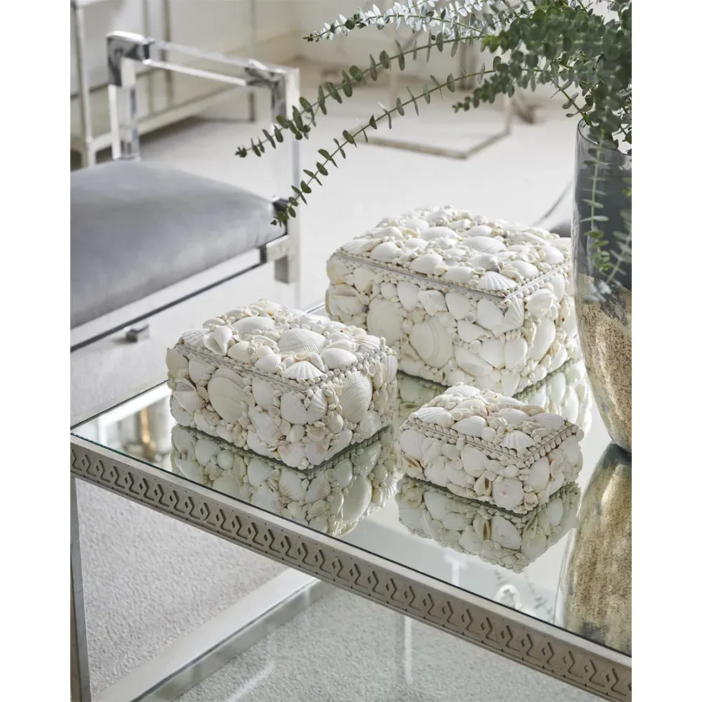 Lupis Coastal Beach Decorative Boxes Set of 3 - White, Shell