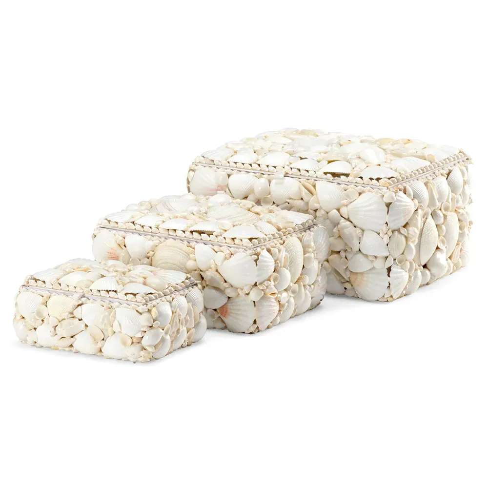 Lupis Coastal Beach Decorative Boxes Set of 3 - White, Shell image