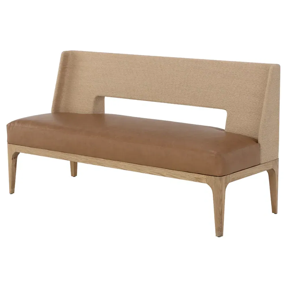 Luther Woven Rope Back Bench - Cognac, Oak