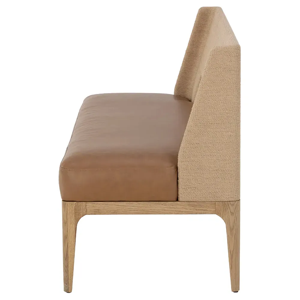 Luther Woven Rope Back Bench - Cognac, Oak