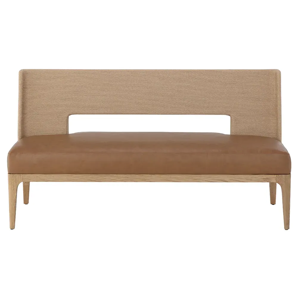 Luther Woven Rope Back Bench - Cognac, Oak image