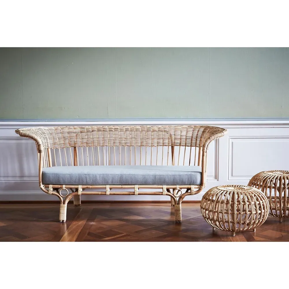 Lyan Woven Rattan Frame Sofa - Grey