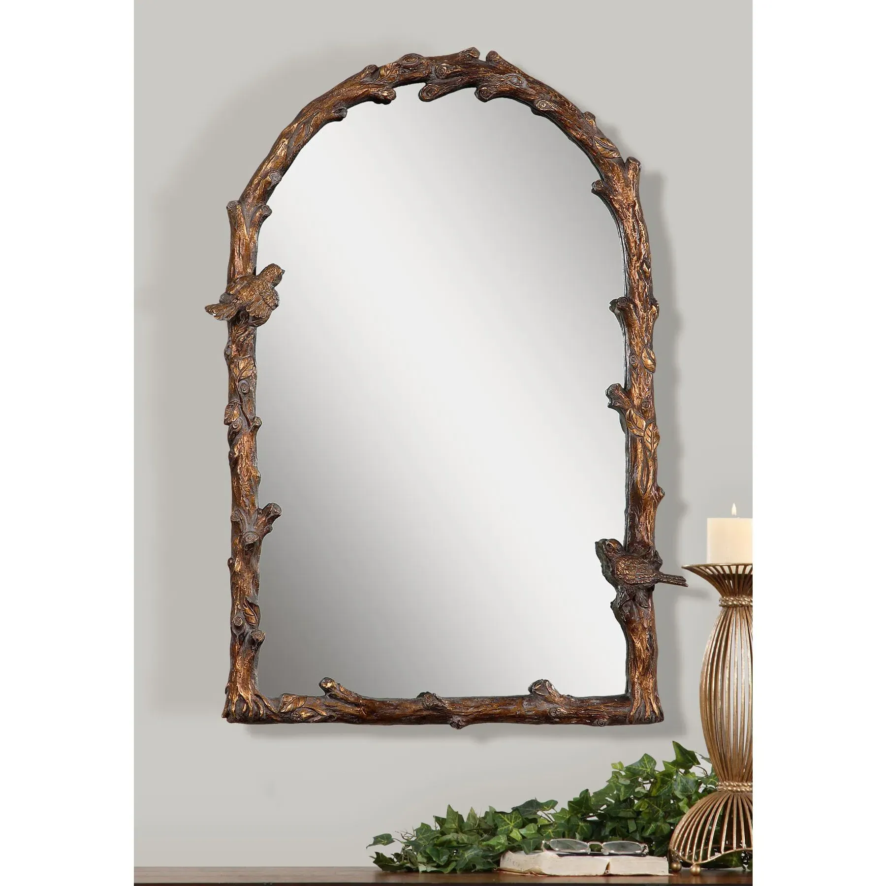 Lylah Arched Wall Mirror - Gold, Metal