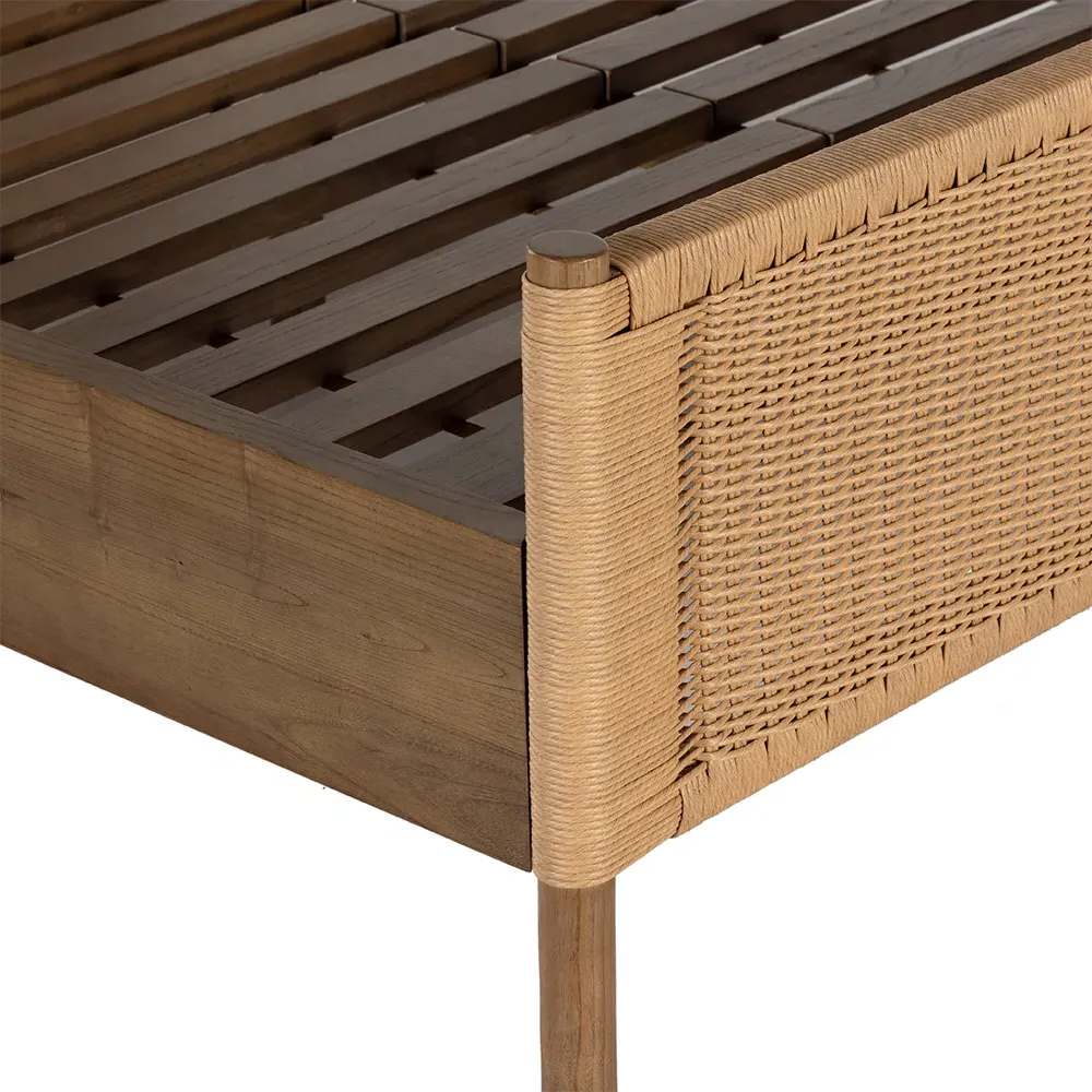 Lynda King Size Bed Frame - Brown, Woven Rope Wood