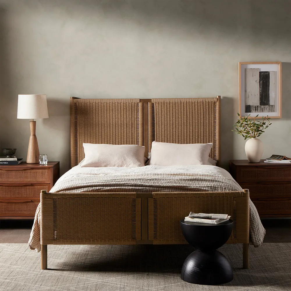 Lynda King Size Bed Frame - Brown, Woven Rope Wood
