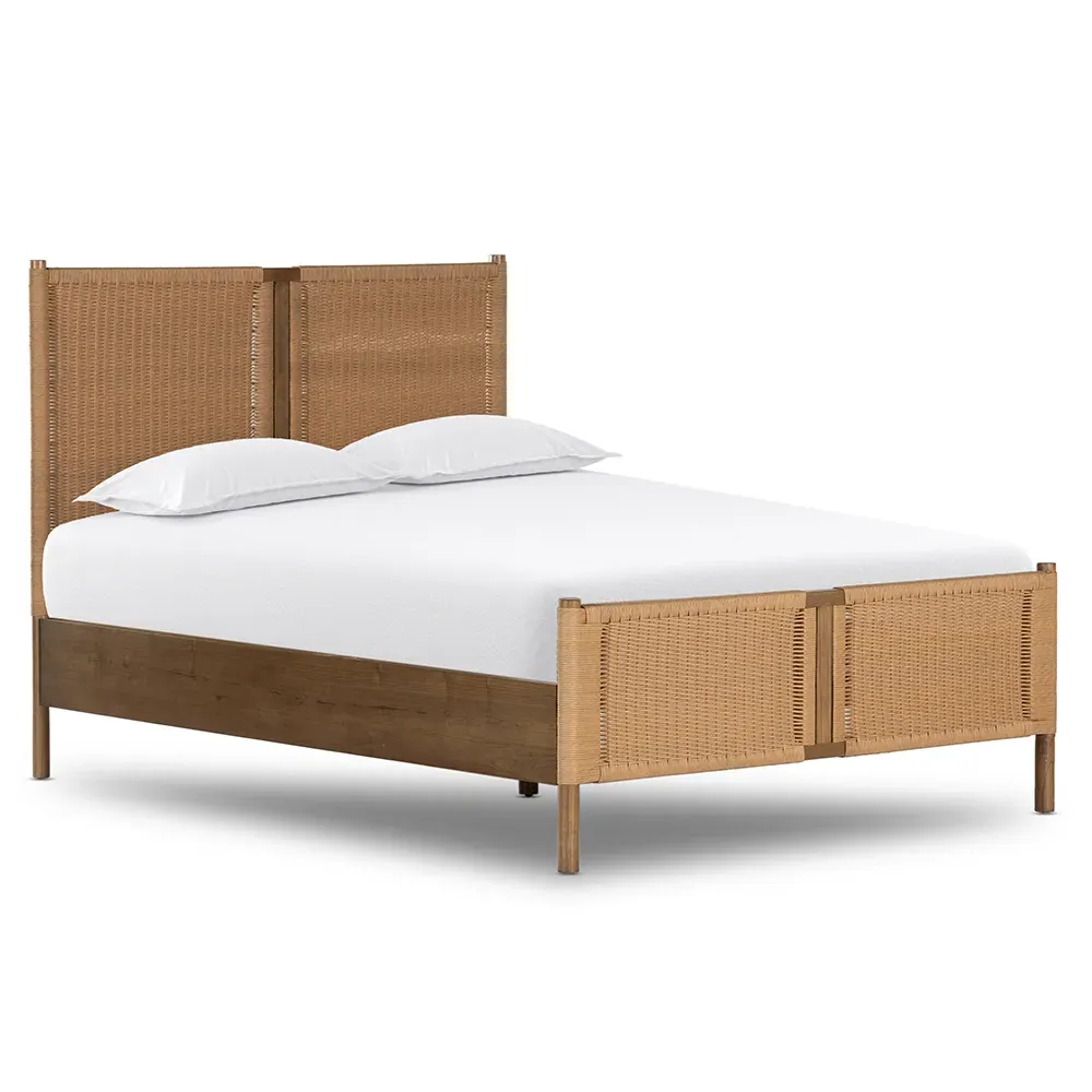 Lynda Queen Size Bed Frame - Brown, Woven Rope Wood