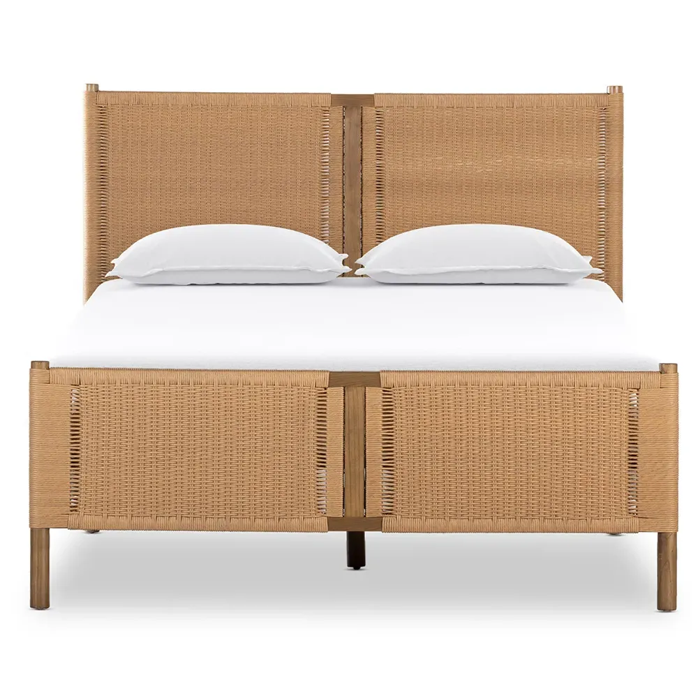 Lynda Queen Size Bed Frame - Brown, Woven Rope Wood image
