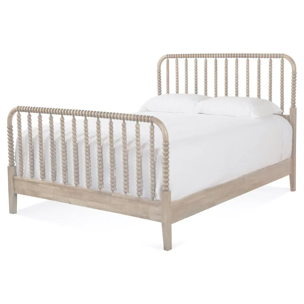 Lynda Queen Size Spindle Bed - Beige, Rubberwood
