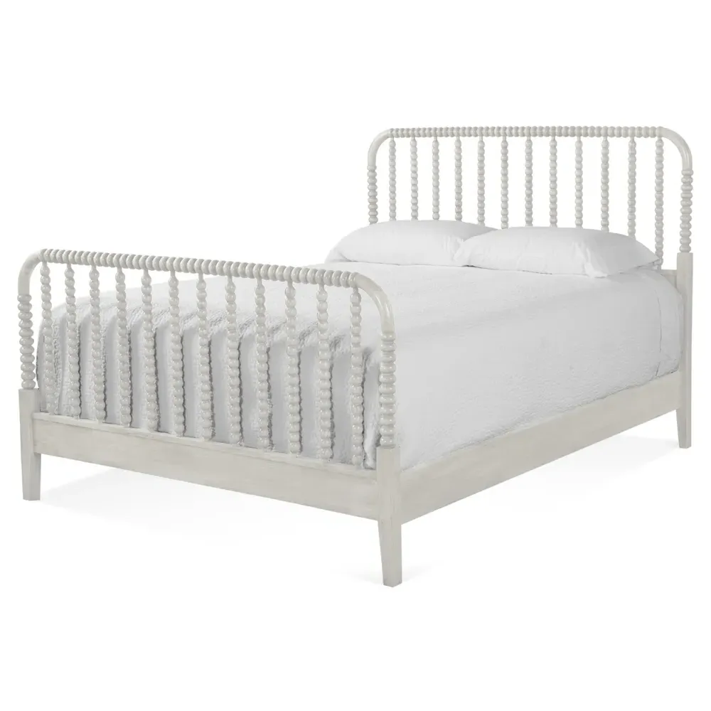 Lynda Queen Size Spindle Bed - White, Rubberwood