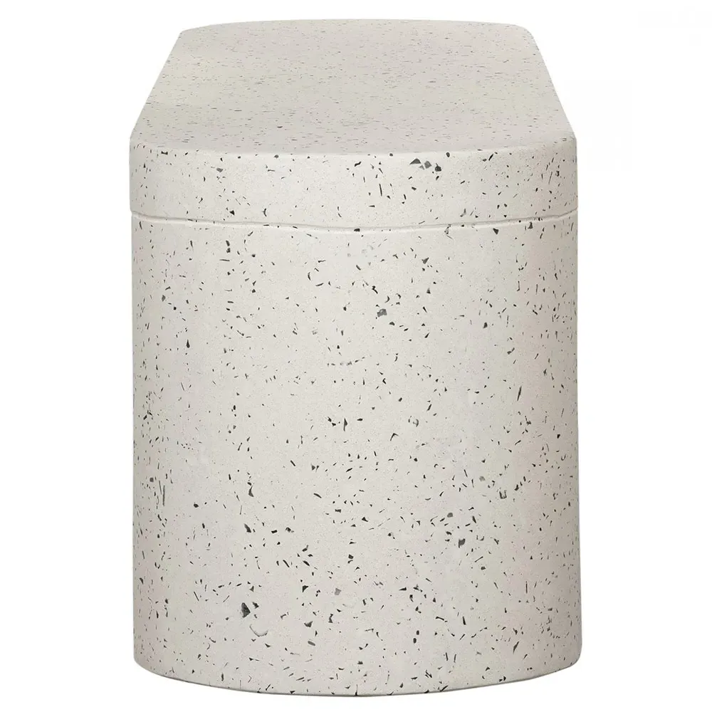 Lyone Oval Outdoor Bench - White, Cement Terrazzo