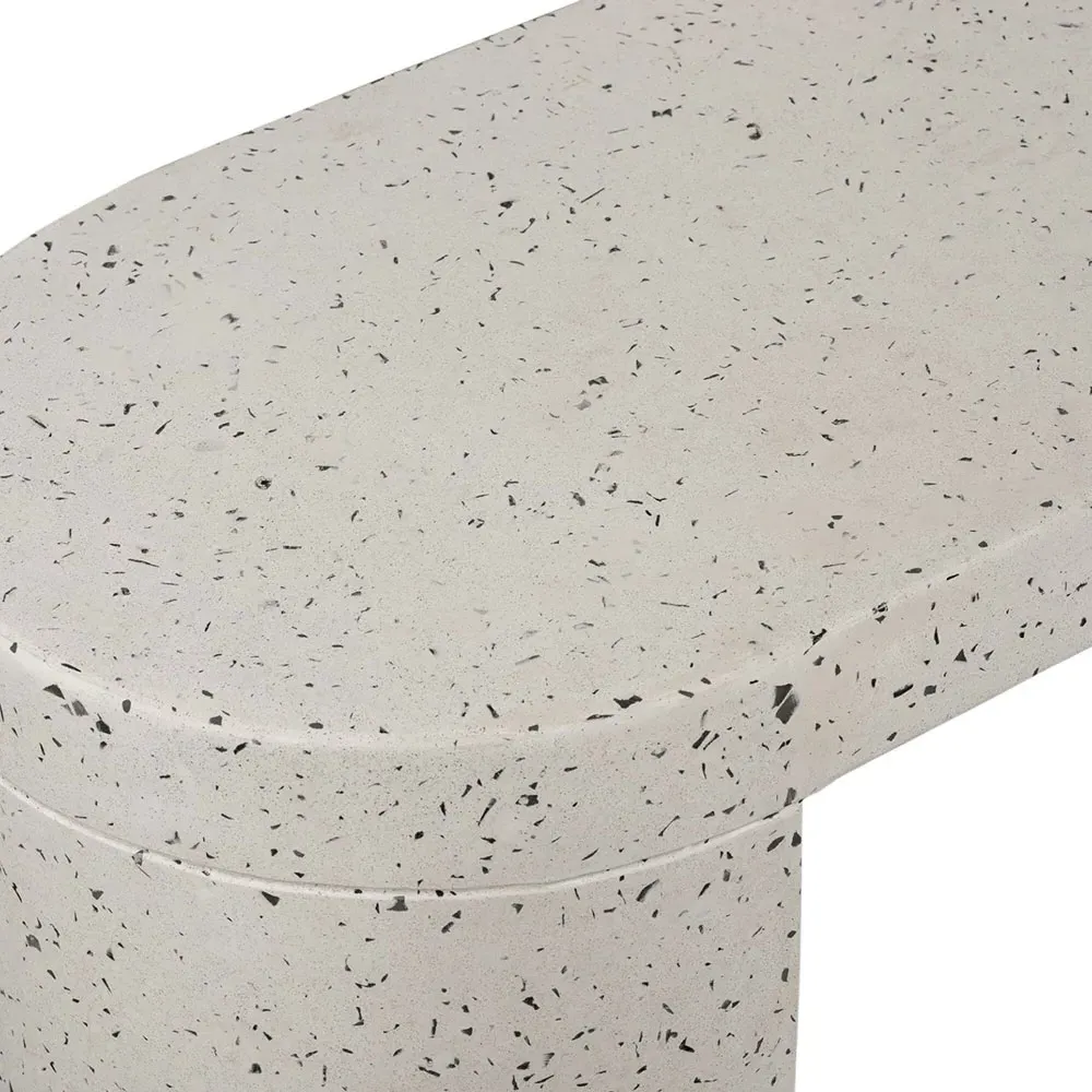 Lyone Oval Outdoor Bench - White, Cement Terrazzo