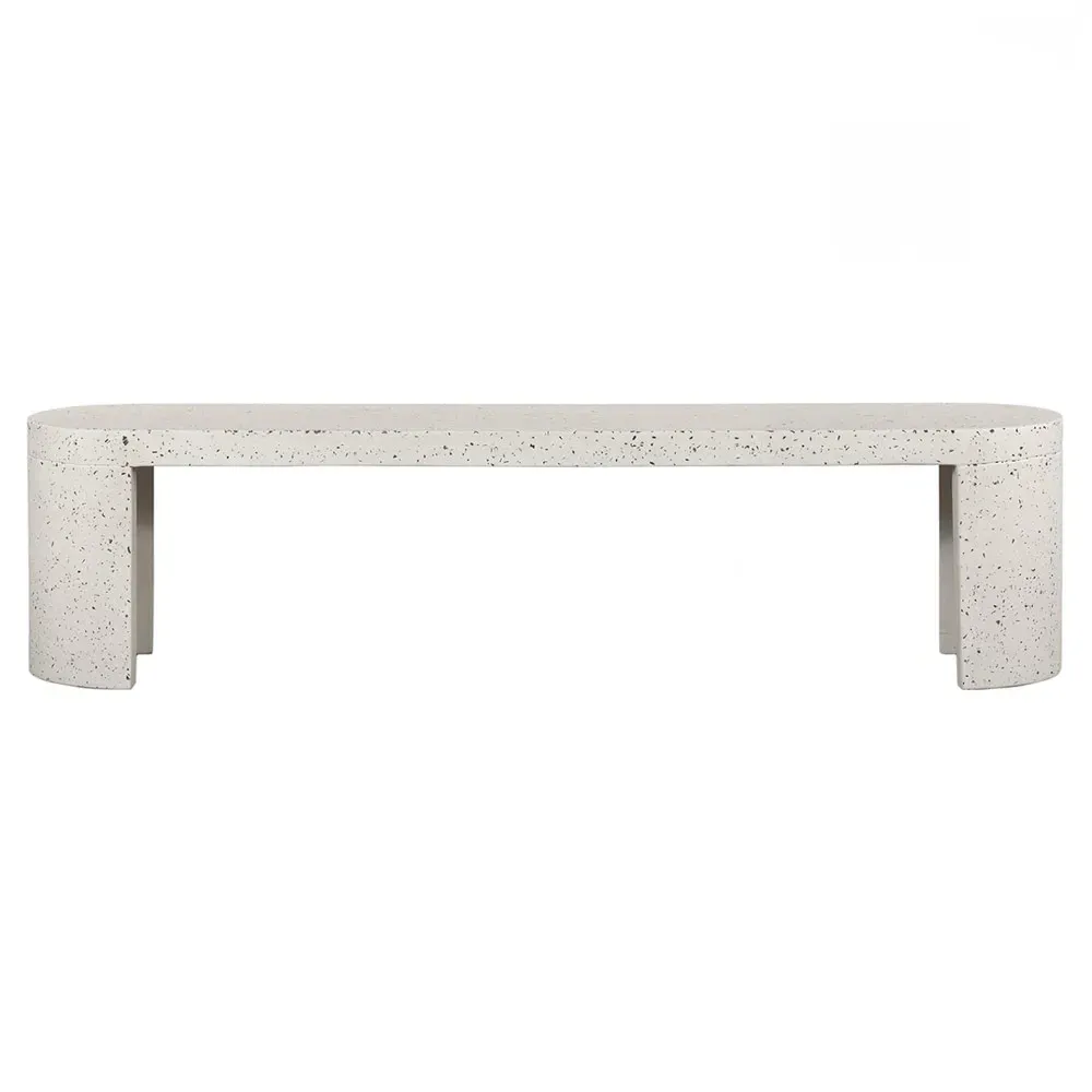 Lyone Oval Outdoor Bench - White, Cement Terrazzo image