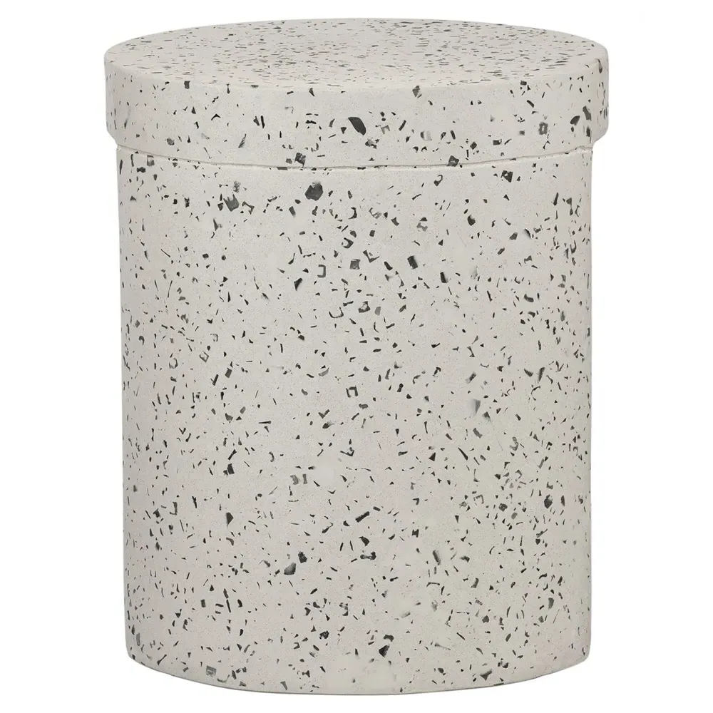 Lyone Round Outdoor Stool - White, Terrazo Concrete