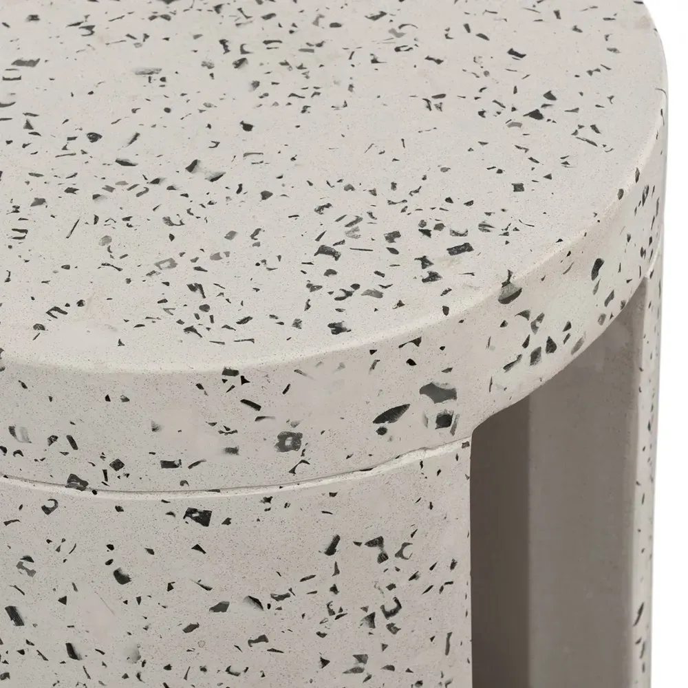 Lyone Round Outdoor Stool - White, Terrazo Concrete