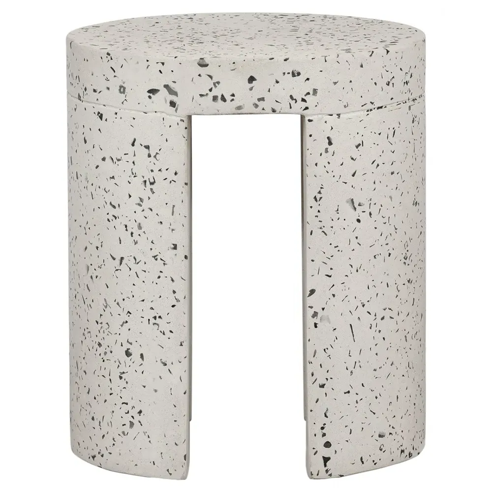 Lyone Round Outdoor Stool - White, Terrazo Concrete image