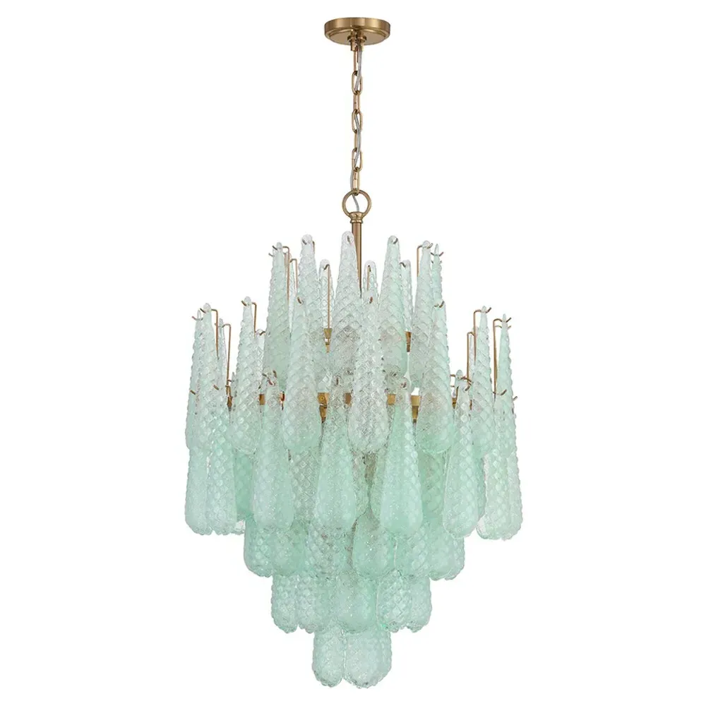 Lyra 16 Light Chandelier - Green, Aged Brass