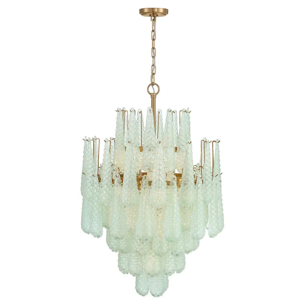 Lyra 16 Light Chandelier - Green, Aged Brass