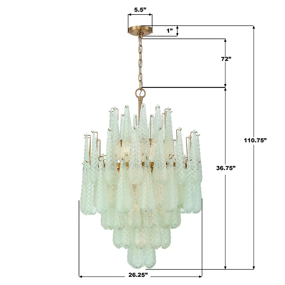 Lyra 16 Light Chandelier - Green, Aged Brass