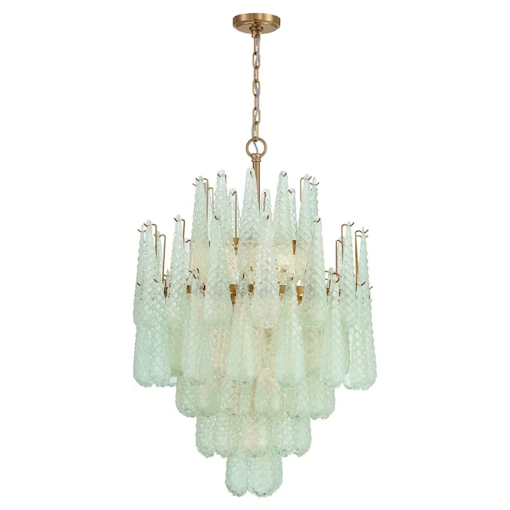 Lyra 16 Light Chandelier - Green, Aged Brass