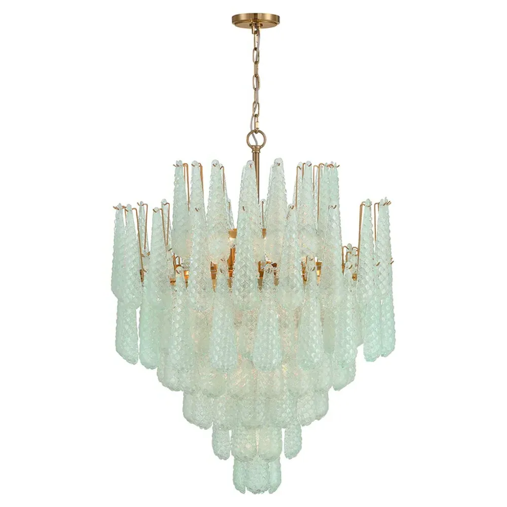 Lyra 21 Light Chandelier - Green, Aged Brass