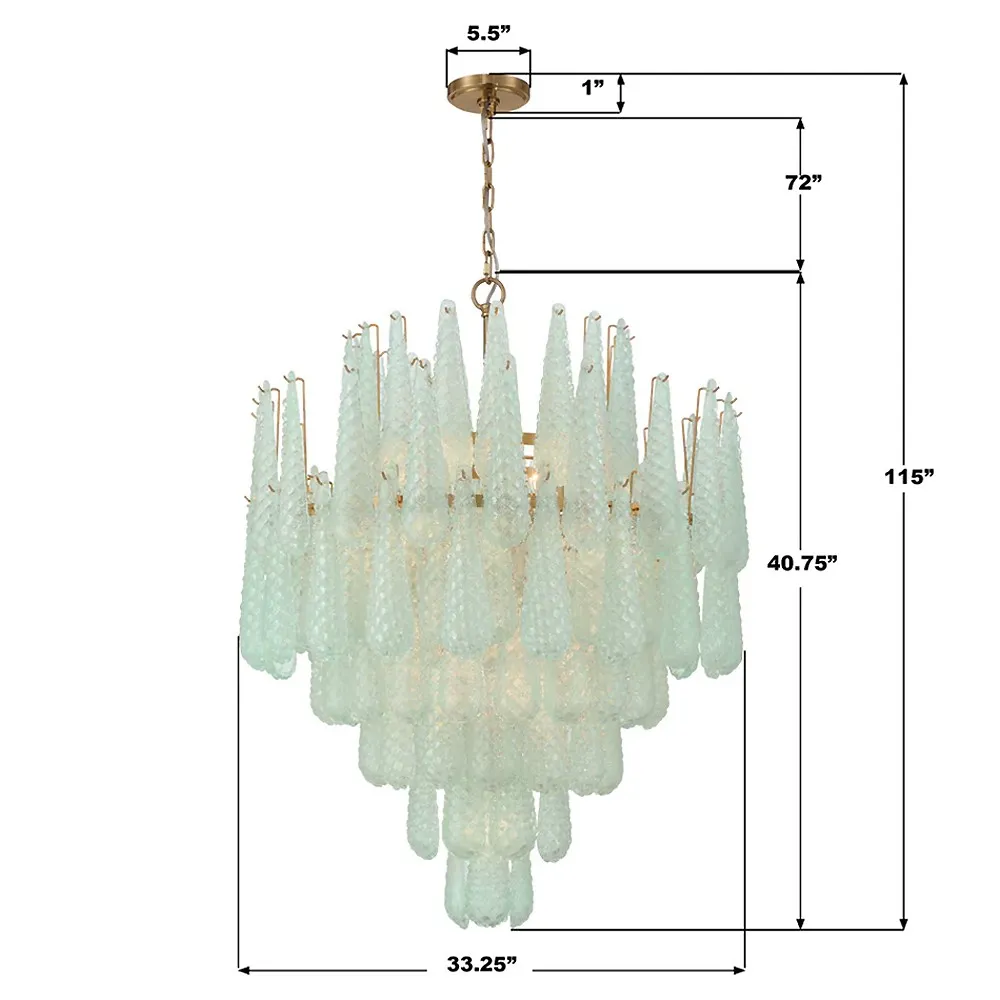 Lyra 21 Light Chandelier - Green, Aged Brass