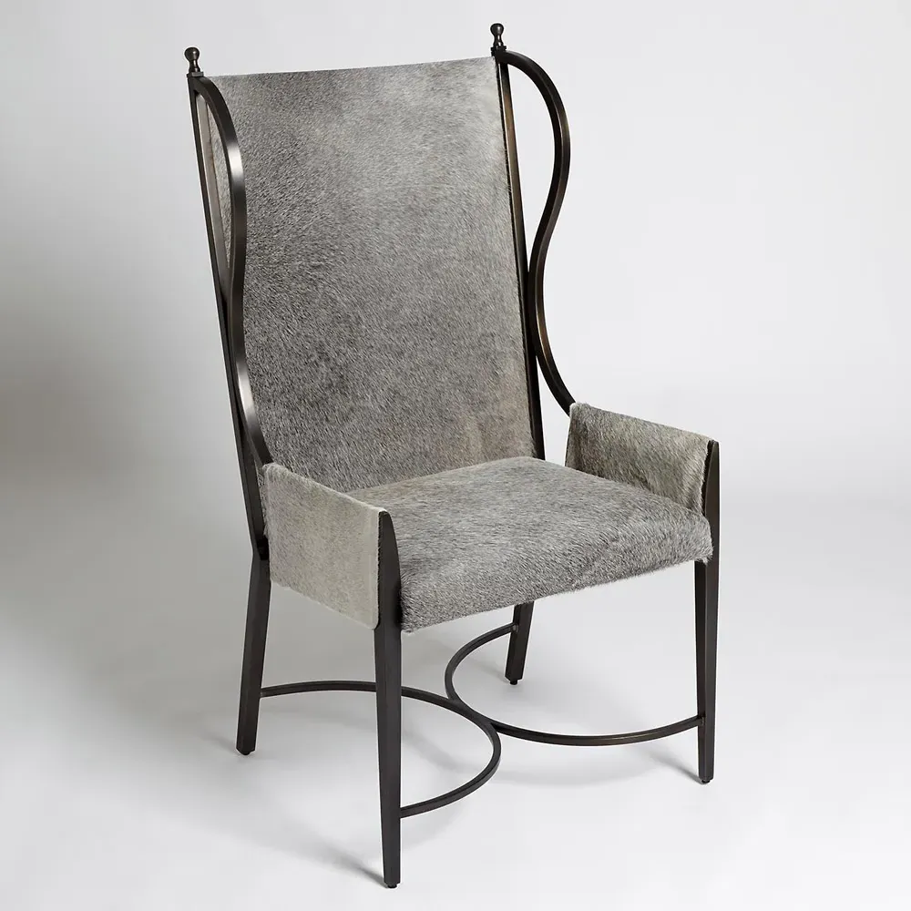 Lyra Wing Chair - Grey, Hide Leather
