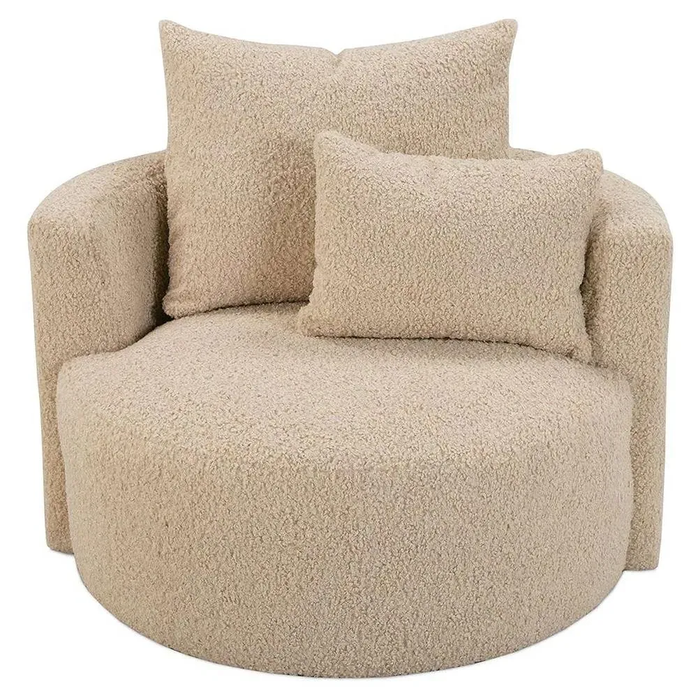 Lyzander Swivel Barrel Chair with Pillow - Beige, Shearling