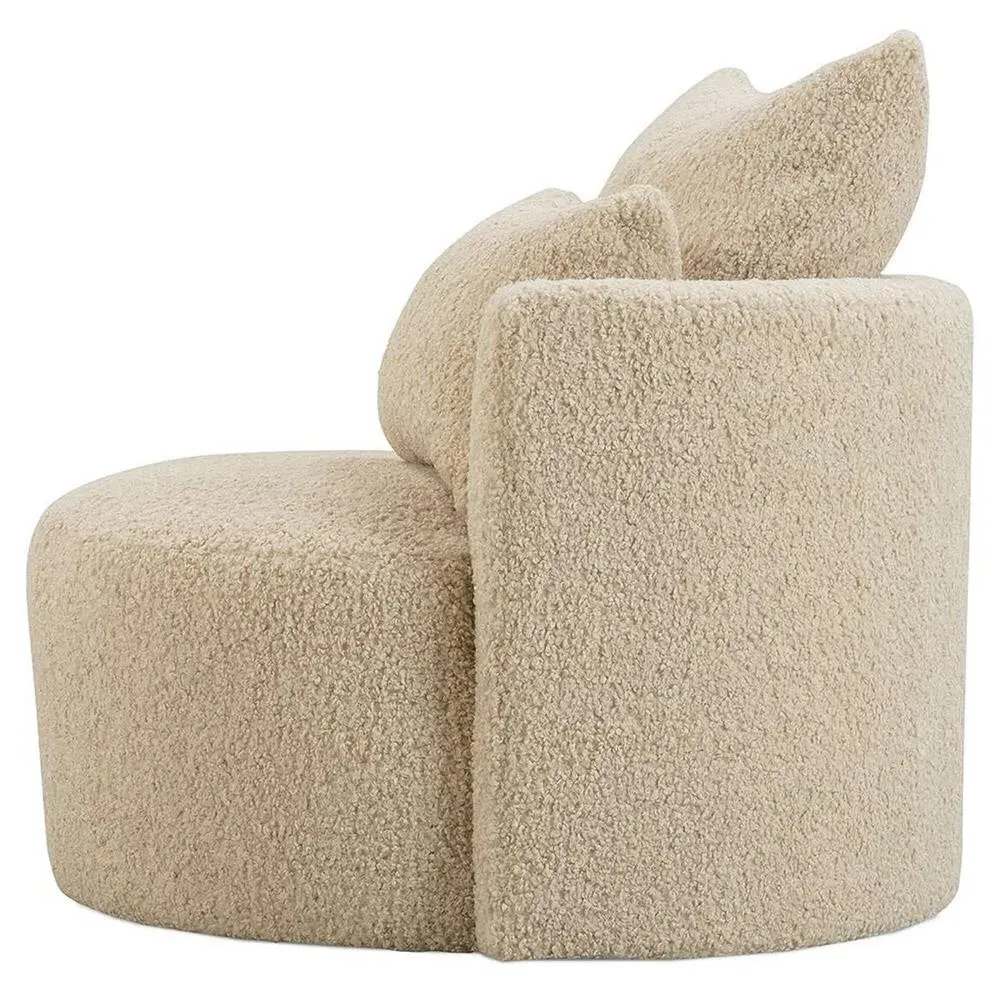 Lyzander Swivel Barrel Chair with Pillow - Beige, Shearling
