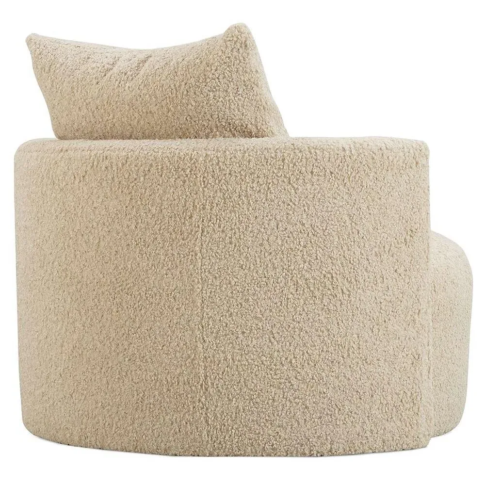 Lyzander Swivel Barrel Chair with Pillow - Beige, Shearling