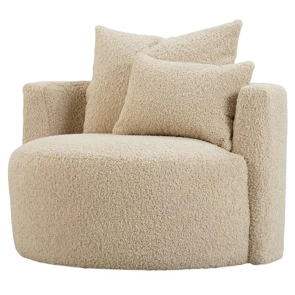 Lyzander Swivel Barrel Chair with Pillow - Beige, Shearling