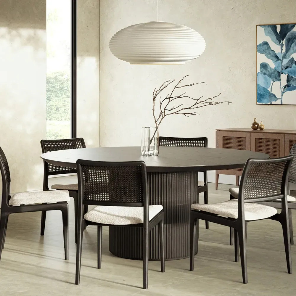 Mabel Round Dining Table - Black, Oak