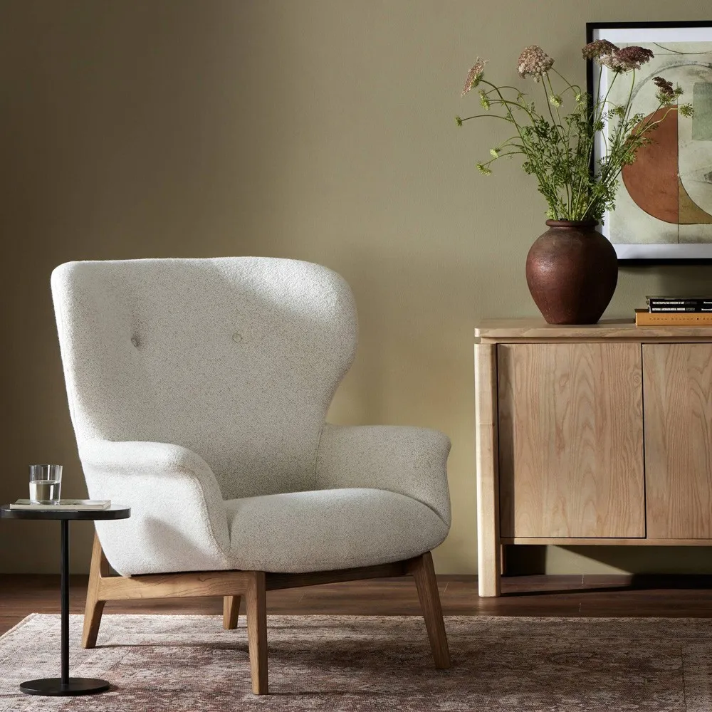 Mabel Wing Chair - Cream, Boucle