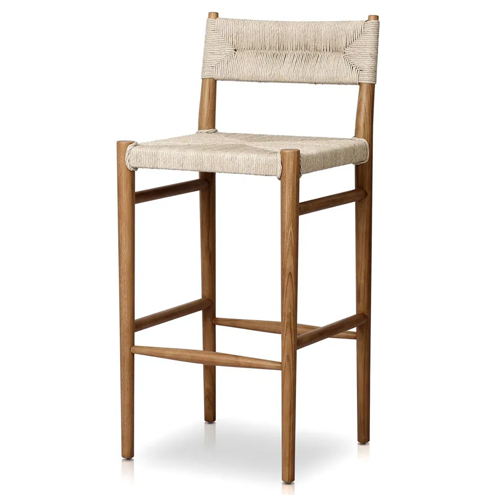 Mable Outdoor Bar Stool - Off White, Teak