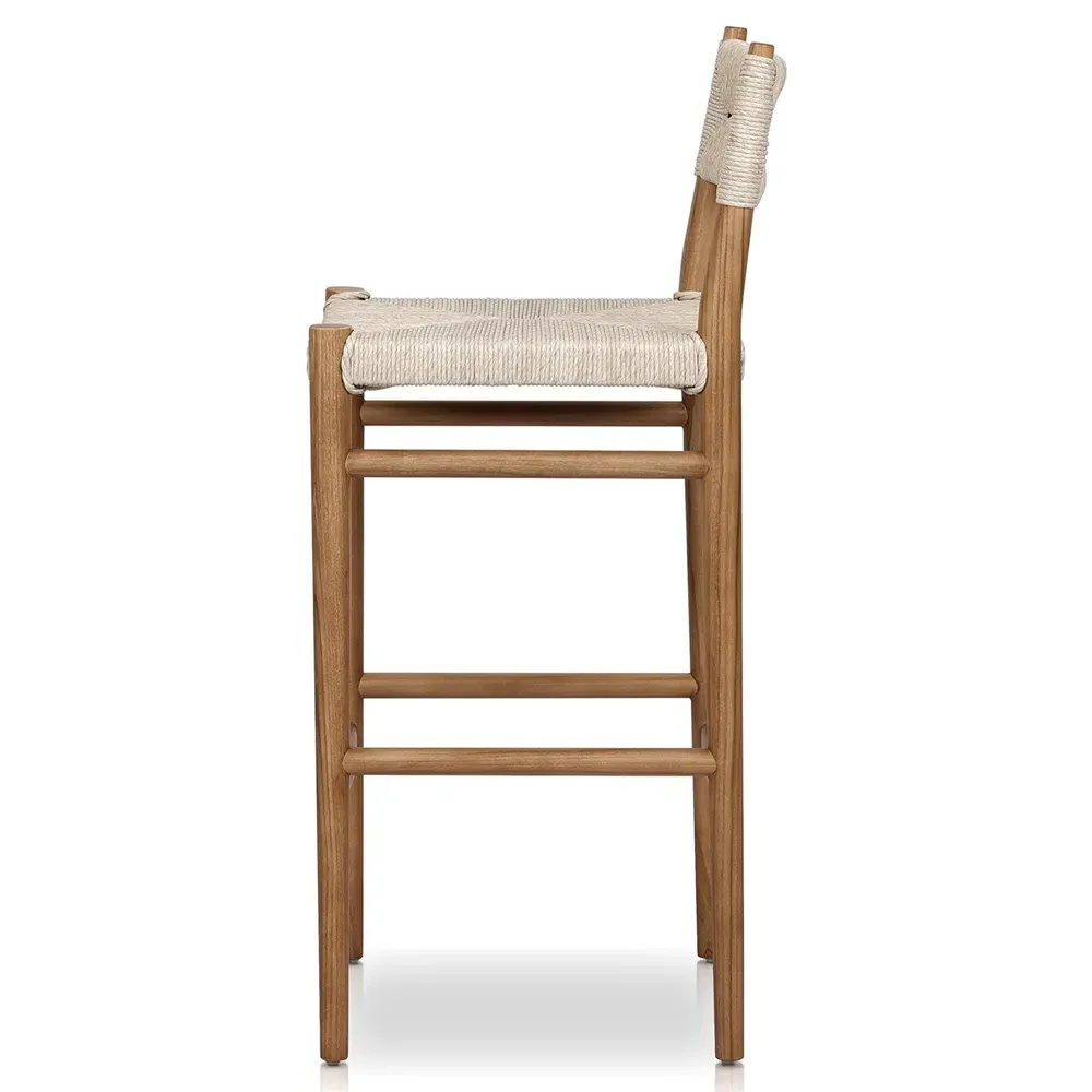 Mable Outdoor Bar Stool - Off White, Teak