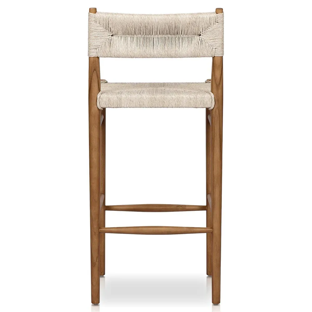 Mable Outdoor Bar Stool - Off White, Teak
