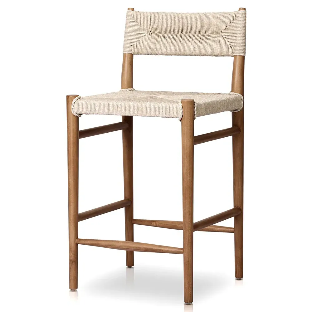Mable Outdoor Counter Stool - Off White, Teak