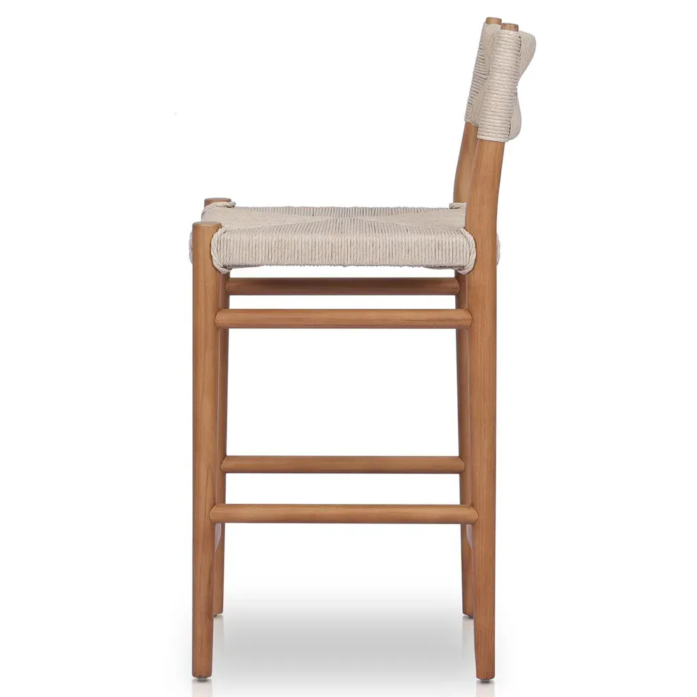 Mable Outdoor Counter Stool - Off White, Teak