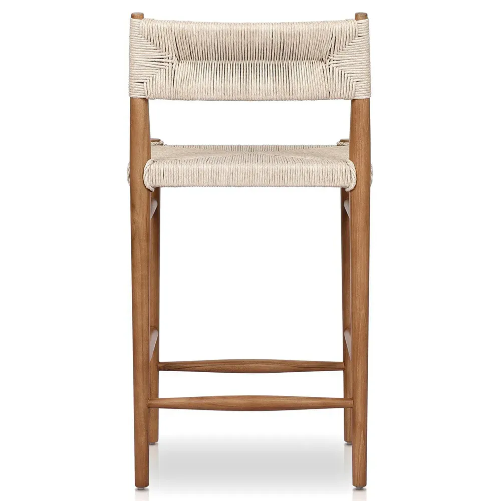 Mable Outdoor Counter Stool - Off White, Teak