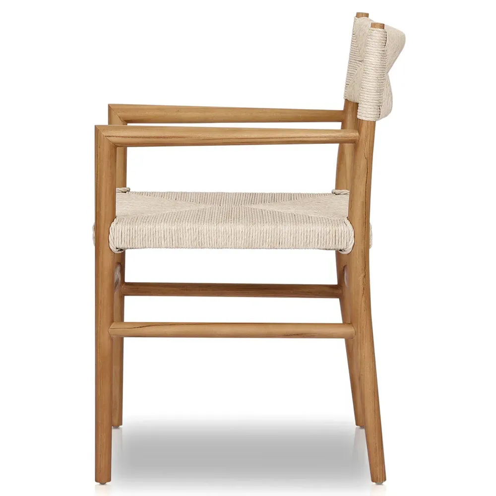 Mable Outdoor Dining Arm Chair - Off White, Teak