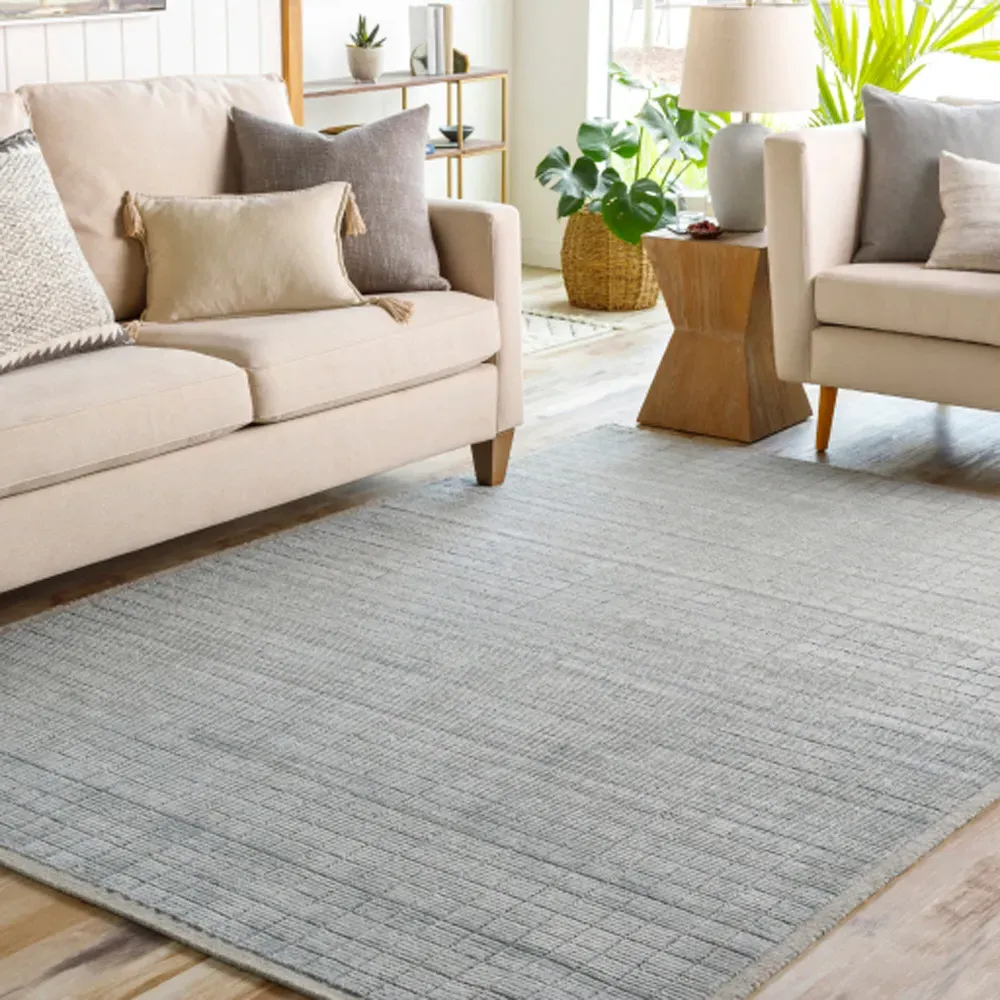 Machi Patterned Rug - Denim Blue, Viscose Wool