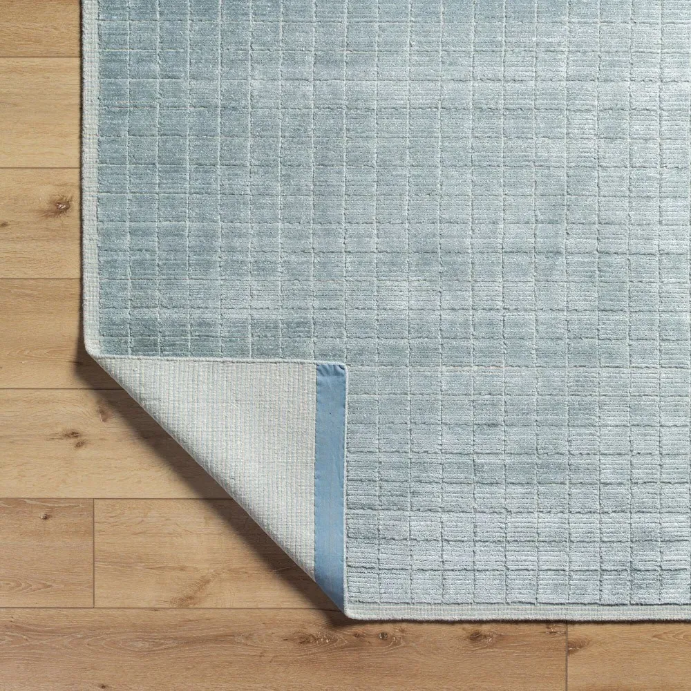 Machi Patterned Rug Sample - Denim Blue, Viscose Wool