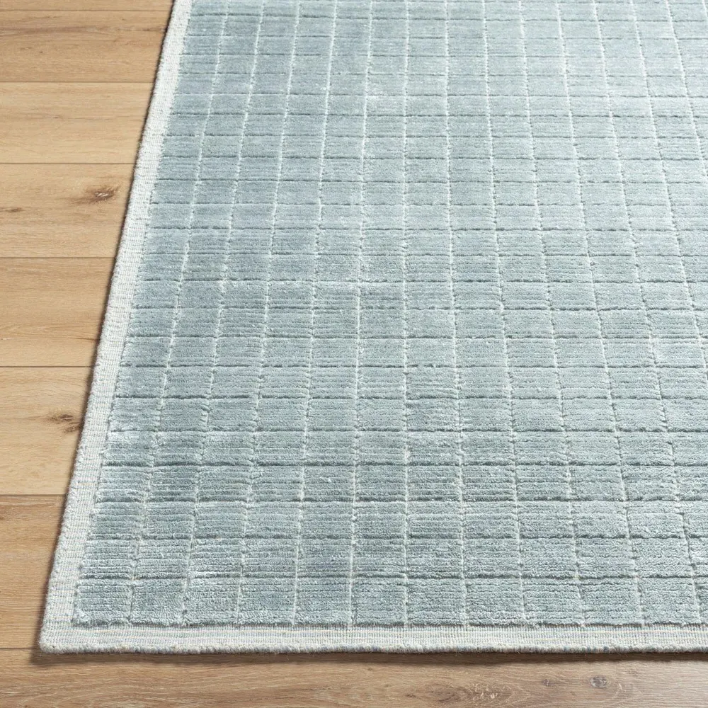 Machi Patterned Rug Sample - Denim Blue, Viscose Wool