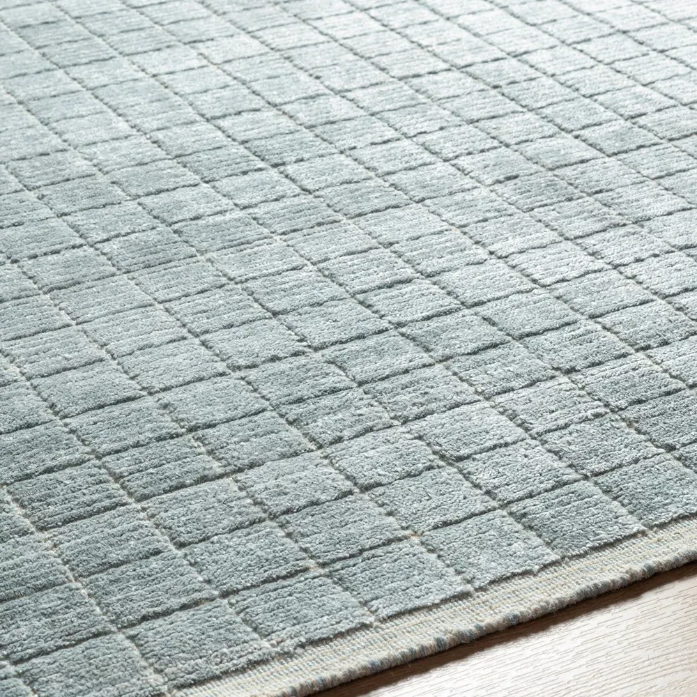 Machi Patterned Rug Sample - Denim Blue, Viscose Wool